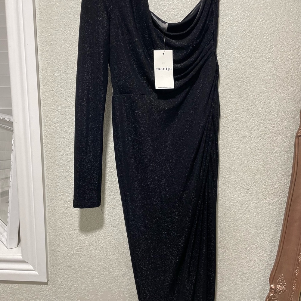 Elegant Black Cowl Neck Long Sleeve Cocktail Dress